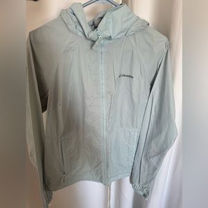 COLUMBIA light wear rain zip up with hoodie | size M | light blue
